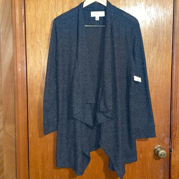 •FRENCH LAUNDRY•NWT GRAY WAFFLE KNIT OPEN FRONT WATERFALL CARDIGAN SIZE LARGE - Picture 7 of 7